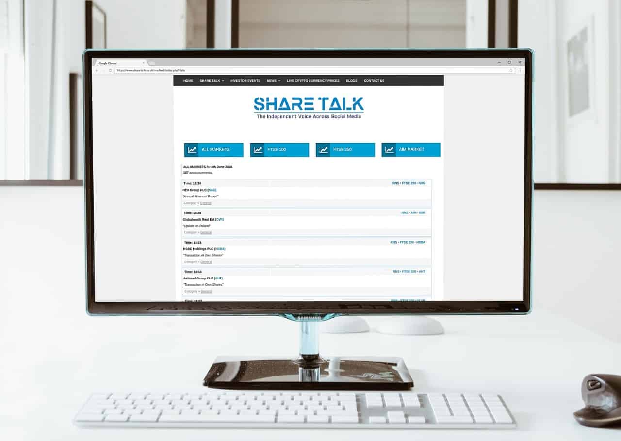 Share Talk RNS news feed on a desktop monitor